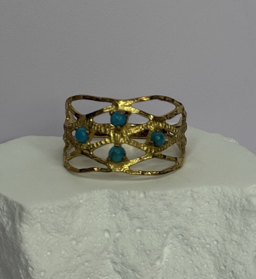 925 Sterling Silver Gold Plated Turquoise Ring Size 8.5